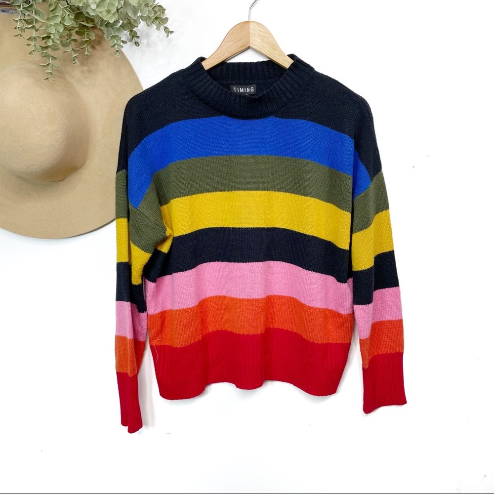 Timing Women's Multi-Color Striped Crewneck Sweater